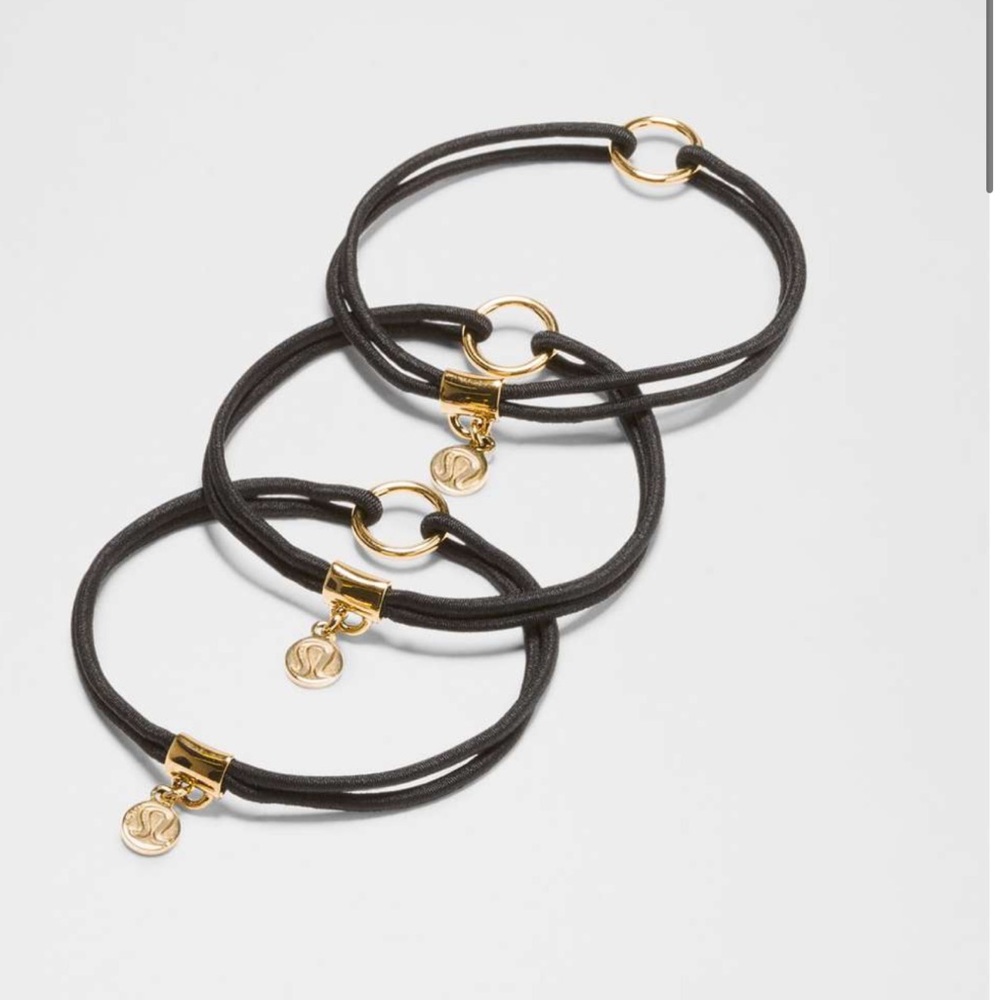 Logo Charm Hair Ties 3 Pack Black / Gold nwt